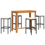 5 Piece Garden Bar Set Black Solid Wood Acacia and Poly Rattan - Front View