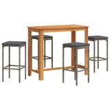 5 Piece Garden Bar Set Grey Solid Wood Acacia and Poly Rattan - Front View