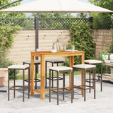 7 Piece Garden Bar Set Brown Solid Wood Acacia and Poly Rattan - Side View