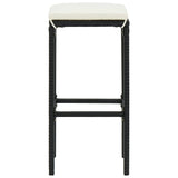7 Piece Garden Bar Set Black Solid Wood Acacia and Poly Rattan - Rear View