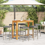 7 Piece Garden Bar Set Grey Solid Wood Acacia and Poly Rattan - Side View