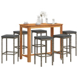 7 Piece Garden Bar Set Grey Solid Wood Acacia and Poly Rattan