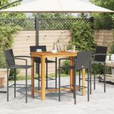 5 Piece Garden Bar Set Black Solid Wood Acacia and Poly Rattan - Side View