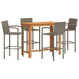 5 Piece Garden Bar Set Grey Solid Wood Acacia and Poly Rattan - Front View