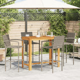 5 Piece Garden Bar Set Grey Solid Wood Acacia and Poly Rattan - Side View