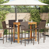 7 Piece Garden Bar Set Brown Solid Wood Acacia and Poly Rattan