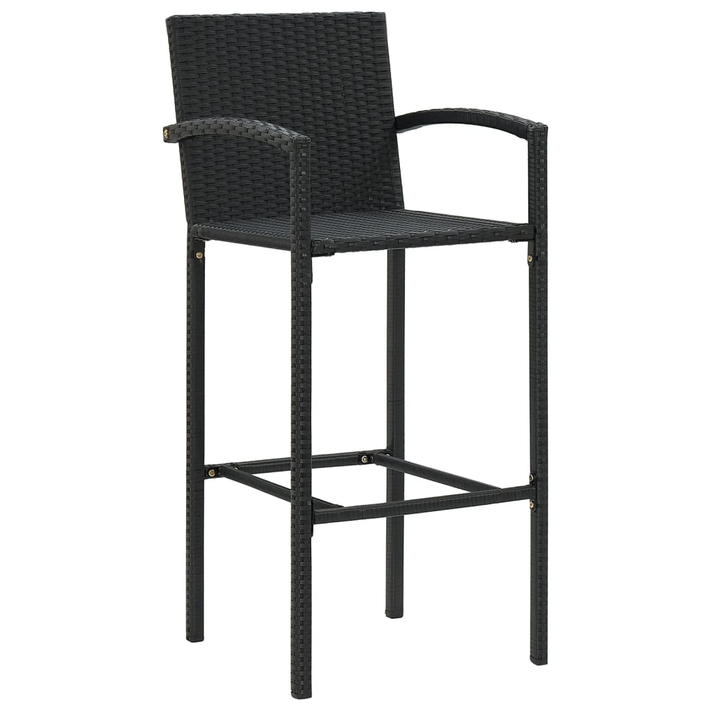 7 Piece Garden Bar Set Black Solid Wood Acacia and Poly Rattan