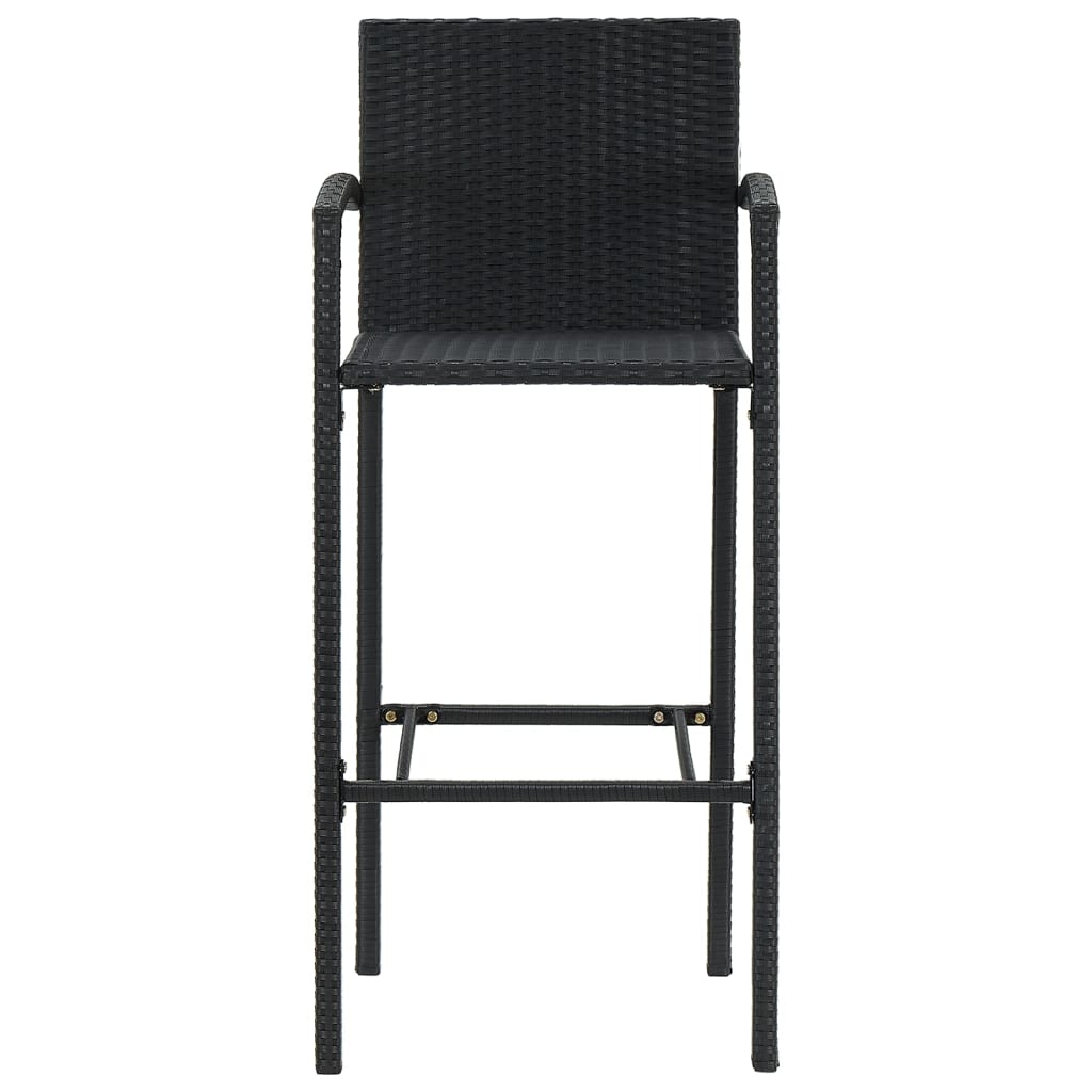 7 Piece Garden Bar Set Black Solid Wood Acacia and Poly Rattan