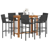 7 Piece Garden Bar Set Black Solid Wood Acacia and Poly Rattan