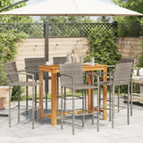 7 Piece Garden Bar Set Grey Solid Wood Acacia and Poly Rattan - Side View