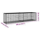 Gabion Basket with Cover 200x50x50 cm Galvanised Iron - Close-Up Angle