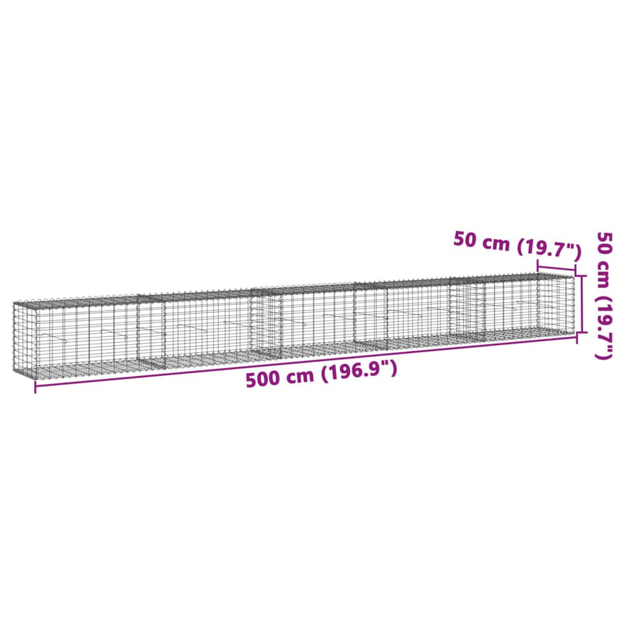 Gabion Basket with Cover 500x50x50 cm Galvanised Iron