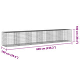 Gabion Basket with Cover 600x100x100 cm Galvanised Iron - Close-Up Angle