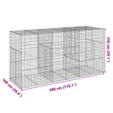 Gabion Basket with Cover 300x100x150 cm Galvanised Iron - Close-Up Angle