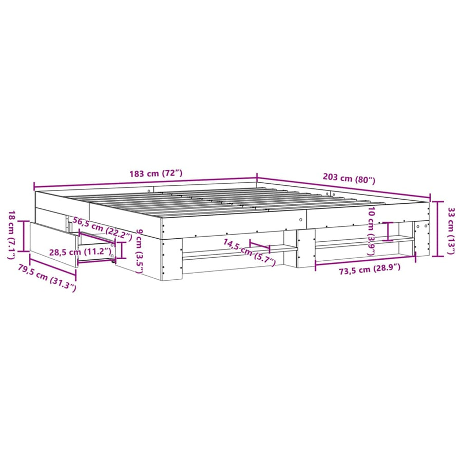 Bed Frame without Mattress Sonoma Oak 180x200cm Engineered Wood