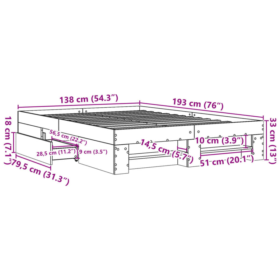 Bed Frame without Mattress Sonoma Oak 135x190cm Engineered Wood