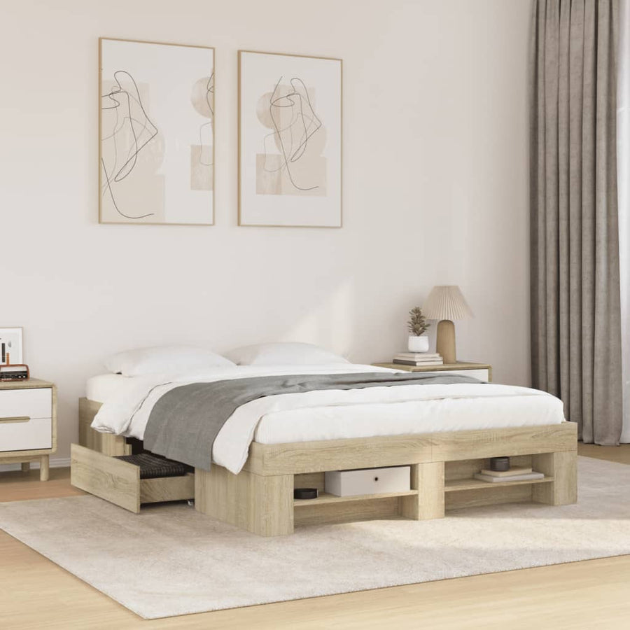 Bed Frame without Mattress Sonoma Oak 135x190cm Engineered Wood