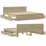 Bed Frame with Headboard without Mattress Sonoma Oak 183x203 cm King - Low Angle