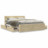 Bed Frame with Headboard without Mattress Sonoma Oak 135x190 cm - Top-Down View
