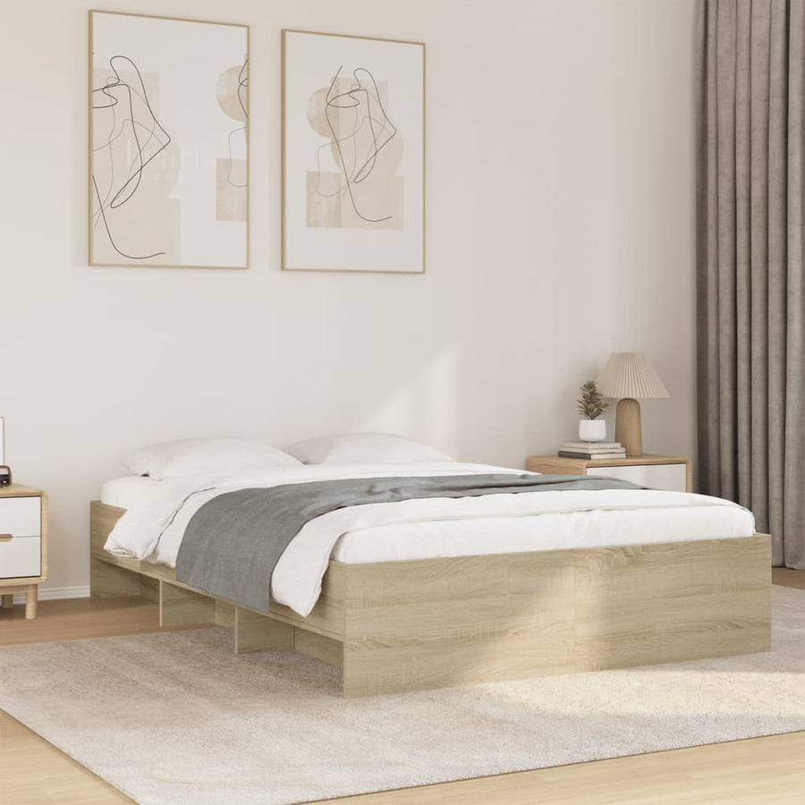 Bed Frame without Mattress Sonoma Oak 135x190cm Engineered Wood