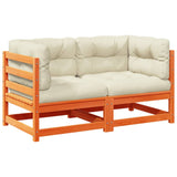 2 Piece Garden Sofa Set with Cushions Wax Brown Solid Wood Pine - Front View