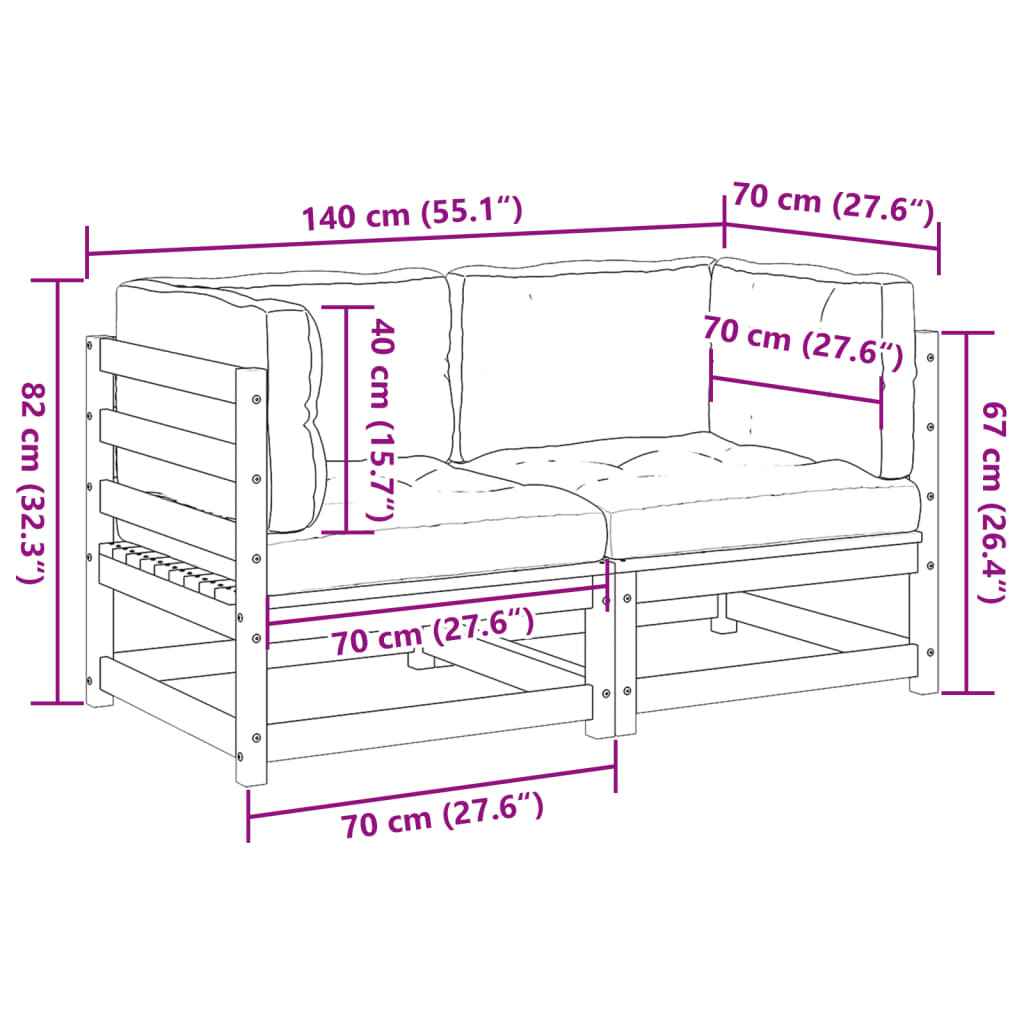2 Piece Garden Sofa Set with Cushions Solid Wood Douglas Fir