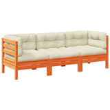 3 Piece Garden Sofa Set with Cushions Wax Brown Solid Wood Pine - Front View