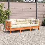 3 Piece Garden Sofa Set with Cushions Wax Brown Solid Wood Pine - Side View