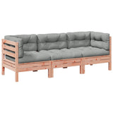 3 Piece Garden Sofa Set with Cushions Solid Wood Douglas Fir - Front View