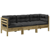 3 Piece Garden Sofa Set with Cushions Impregnated Wood Pine - Front View