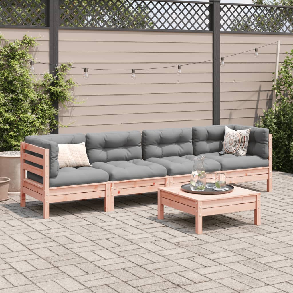 5 Piece Garden Sofa Set with Cushions Solid Wood Douglas Fir
