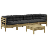 5 Piece Garden Sofa Set with Cushions Impregnated Wood Pine - Front View