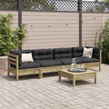 5 Piece Garden Sofa Set with Cushions Impregnated Wood Pine - Side View