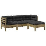 4 Piece Garden Sofa Set with Cushions Impregnated Wood Pine - Front View