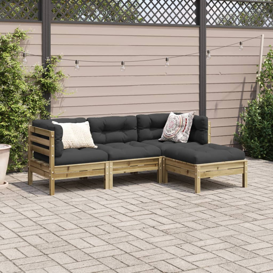 4 Piece Garden Sofa Set with Cushions Impregnated Wood Pine