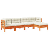 5 Piece Garden Sofa Set with Cushions Wax Brown Solid Wood Pine - Front View