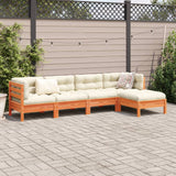 5 Piece Garden Sofa Set with Cushions Wax Brown Solid Wood Pine - Side View