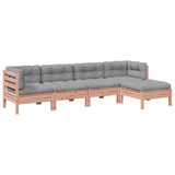 5 Piece Garden Sofa Set with Cushions Solid Wood Douglas Fir - Front View