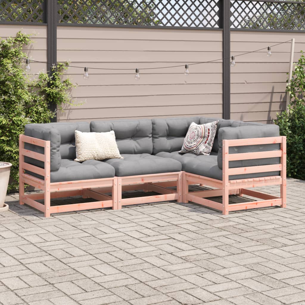 4 Piece Garden Sofa Set with Cushions Solid Wood Douglas Fir