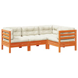 4 Piece Garden Sofa Set with Cushions Wax Brown Solid Wood Pine - Front View