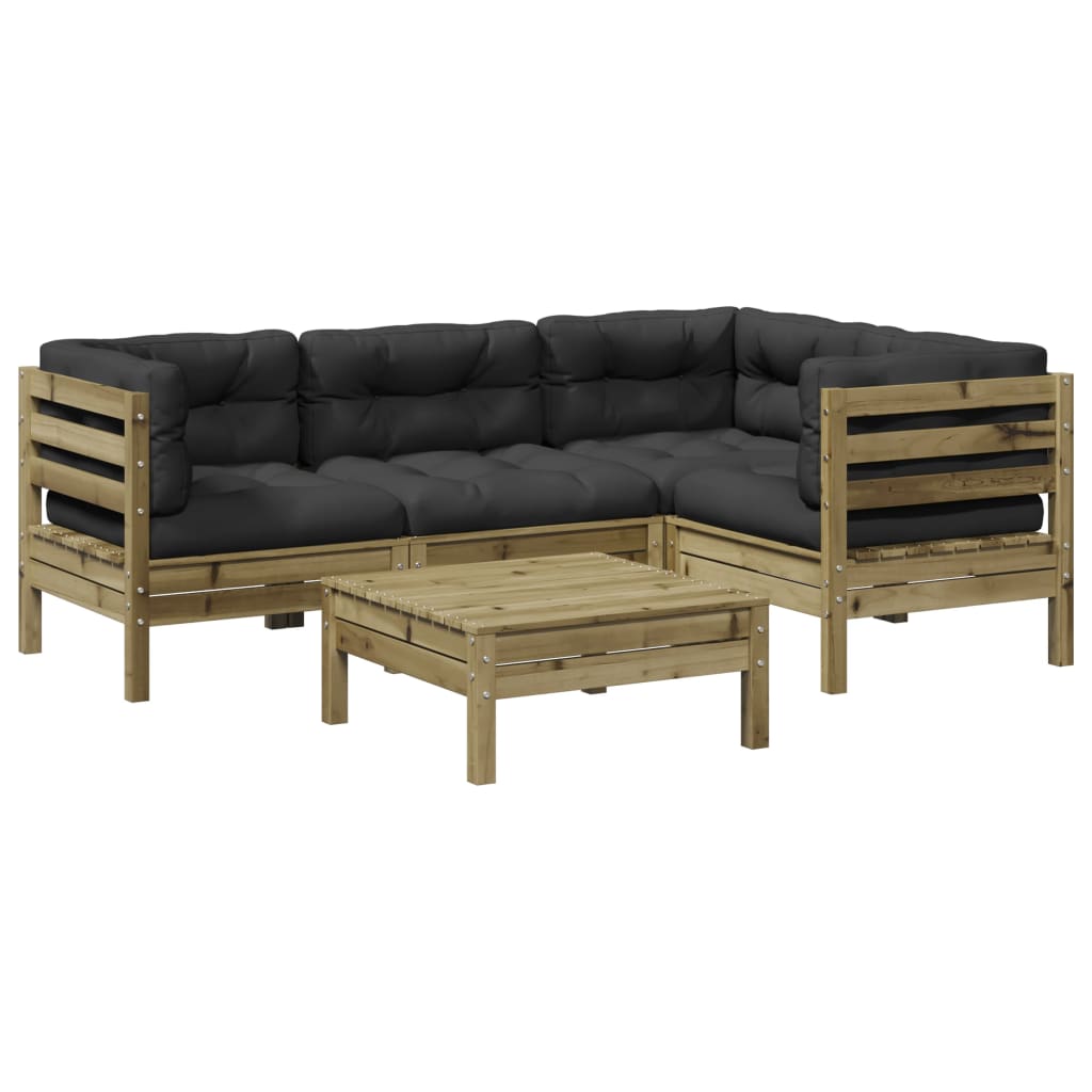 5 Piece Garden Sofa Set with Cushions Impregnated Wood Pine