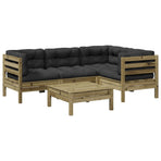 5 Piece Garden Sofa Set with Cushions Impregnated Wood Pine