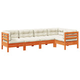 5 Piece Garden Sofa Set with Cushions Wax Brown Solid Wood Pine - Front View