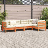 5 Piece Garden Sofa Set with Cushions Wax Brown Solid Wood Pine - Side View