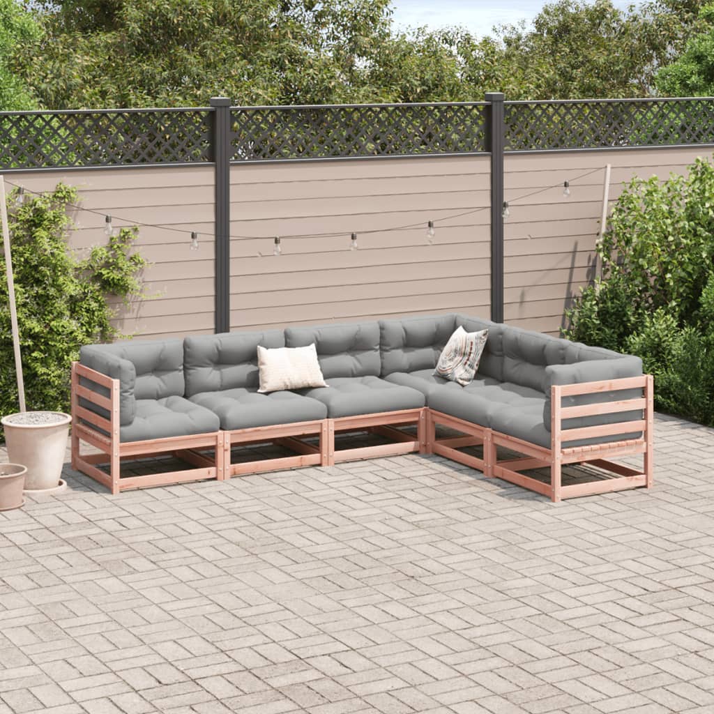 6 Piece Garden Sofa Set with Cushions Solid Wood Douglas Fir