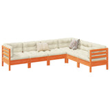 6 Piece Garden Sofa Set with Cushions Wax Brown Solid Wood Pine
