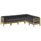 6 Piece Garden Sofa Set with Cushions Impregnated Wood Pine - Front View