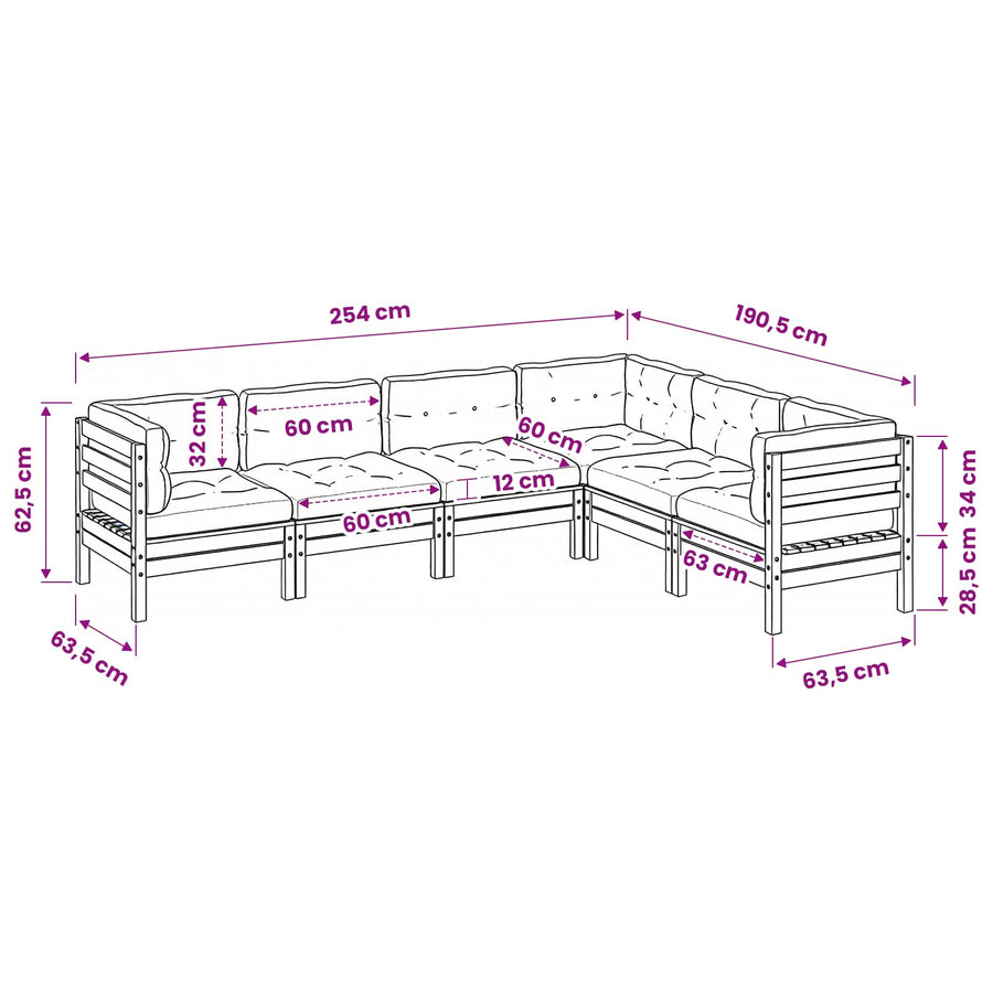 6 Piece Garden Sofa Set with Cushions Impregnated Wood Pine