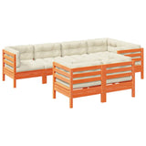 7 Piece Garden Sofa Set with Cushions Wax Brown Solid Wood Pine - Front View