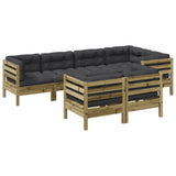 7 Piece Garden Sofa Set with Cushions Impregnated Wood Pine - Front View